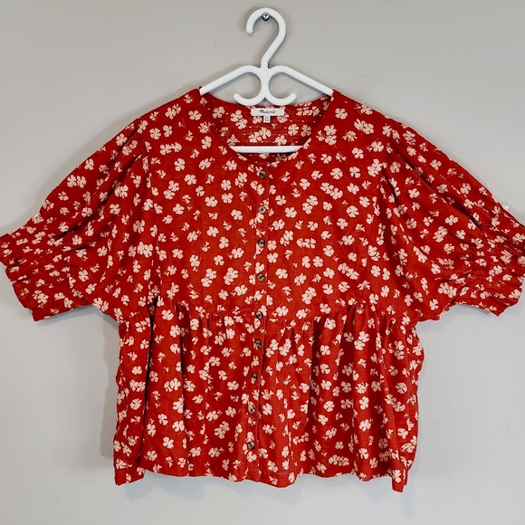 Madewell Floral Swiss Dot Puff Sleeve Top Sz. XXL - Picture 2 of 8